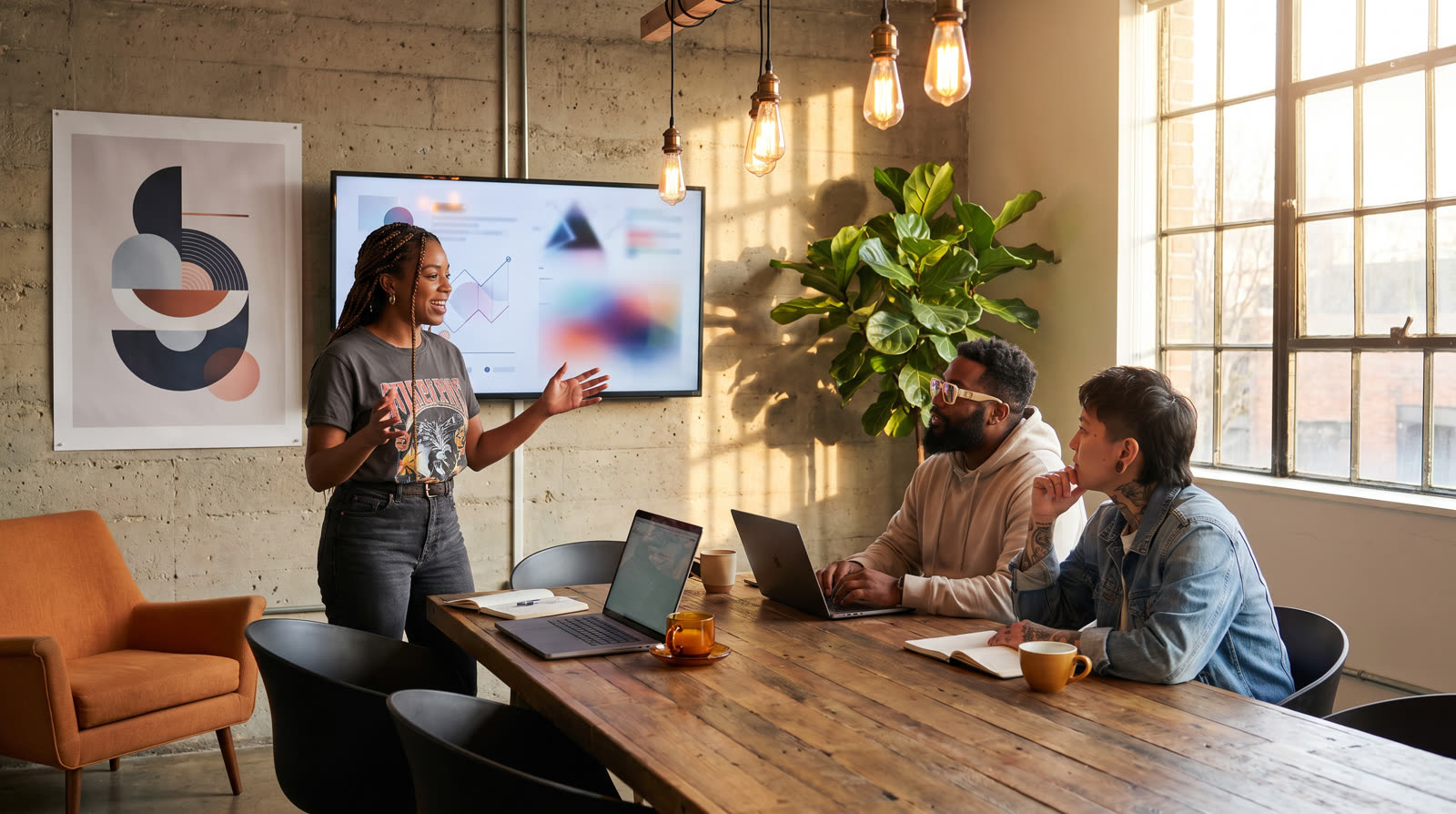 Team collaborating in a modern office